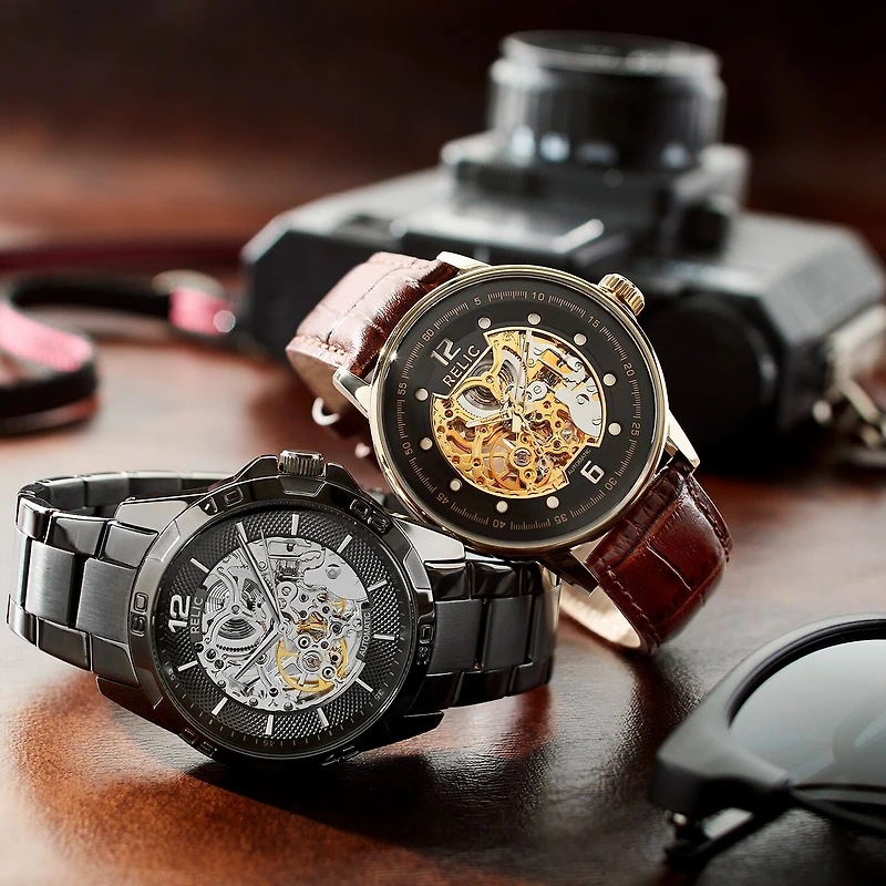 Relic® Mens Gunmetal Automatic Skeleton Watch ZR11853