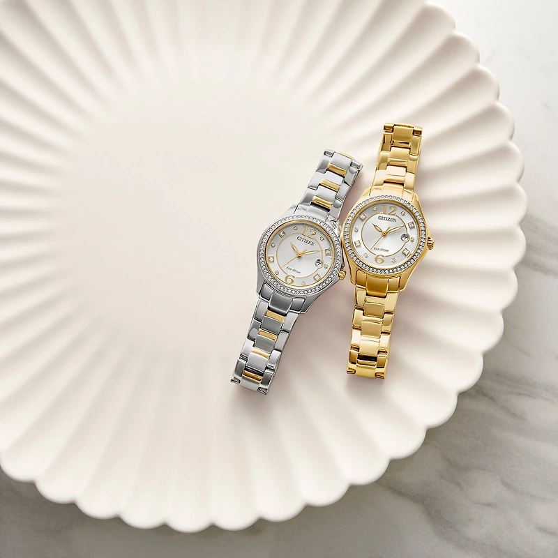 Citizen Womens Crystal Accent Gold Tone Stainless Steel Bracelet Watch Fe1147-79p