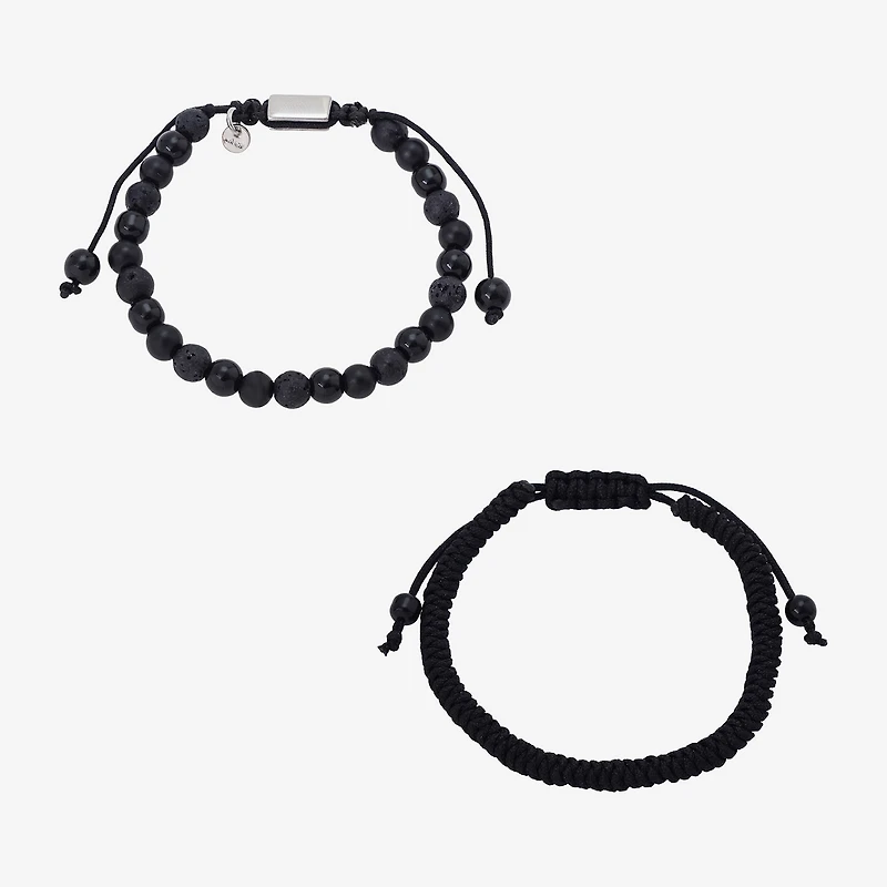 J.P. Army Mens 2-pc. Black Agate Stainless Steel Bracelet Set