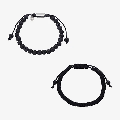J.P. Army Mens 2-pc. Black Agate Stainless Steel Bracelet Set
