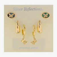 Silver Reflections Womens Cubic Zirconia 10K Gold Over Brass Butterfly 3 Pair Earring Set