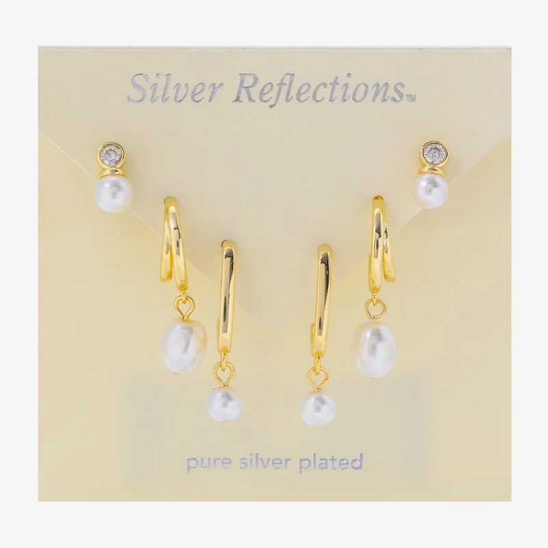Silver Reflections Womens Cubic Zirconia 10K Gold Over Brass 3 Pair Earring Set