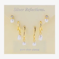 Silver Reflections Womens Cubic Zirconia 10K Gold Over Brass 3 Pair Earring Set