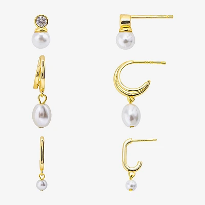 Silver Reflections Womens Cubic Zirconia 10K Gold Over Brass 3 Pair Earring Set