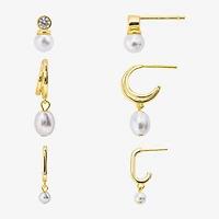 Silver Reflections Womens Cubic Zirconia 10K Gold Over Brass 3 Pair Earring Set