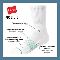 Hanes® Men's Ultimate Absolute Comfort 3 Pairs, Moisture-Wicking Crew Socks