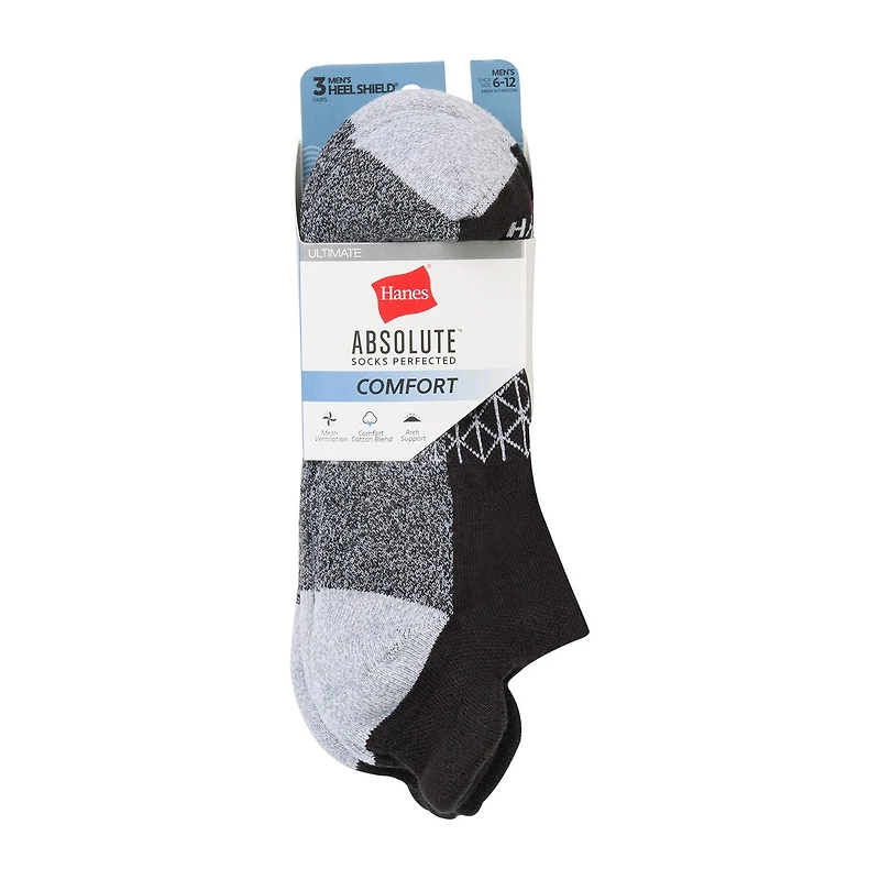 Hanes Absolute Heel Tab Mens Multi-Pack 3 Pair No Show Socks