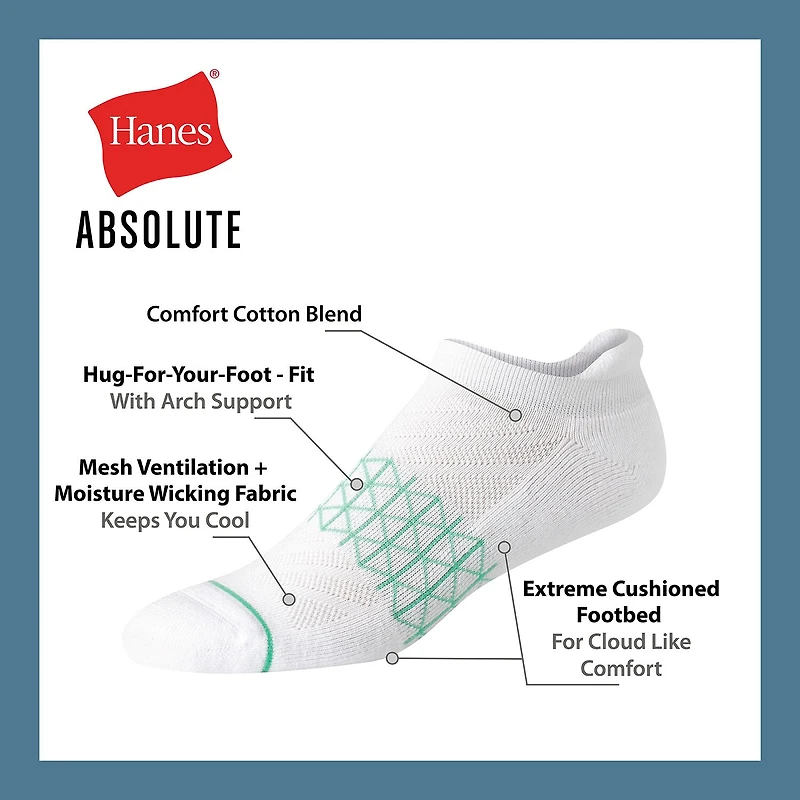 Hanes Absolute Heel Tab Mens Multi-Pack 3 Pair No Show Socks