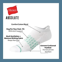 Hanes Absolute Heel Tab Mens Multi-Pack 3 Pair No Show Socks