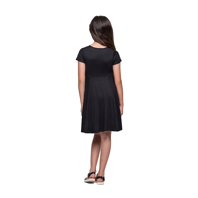24seven Comfort Apparel Big Kid Girls Short Sleeve Fit + Flare Dress