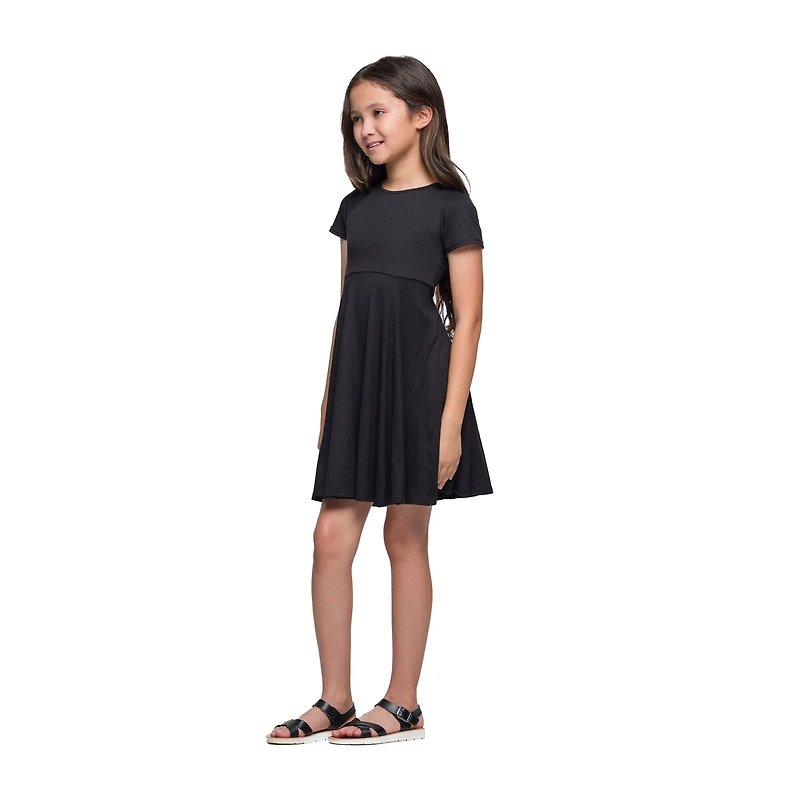 24seven Comfort Apparel Big Kid Girls Short Sleeve Fit + Flare Dress