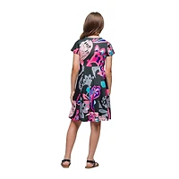 24seven Comfort Apparel Big Kid Girls Short Sleeve Fit + Flare Dress