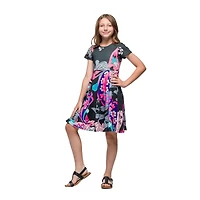 24seven Comfort Apparel Big Kid Girls Short Sleeve Fit + Flare Dress