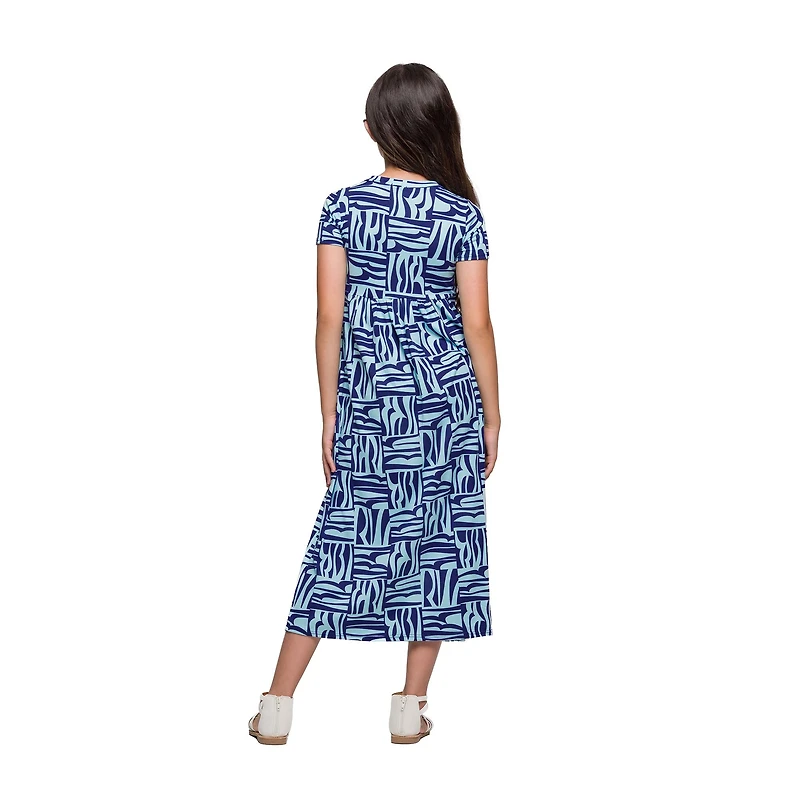 24seven Comfort Apparel Big Kid Girls Short Sleeve Abstract Maxi Dress