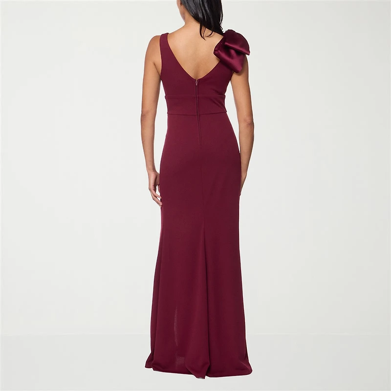 Premier Amour Womens V Neck Sleeveless Floral Evening Gown