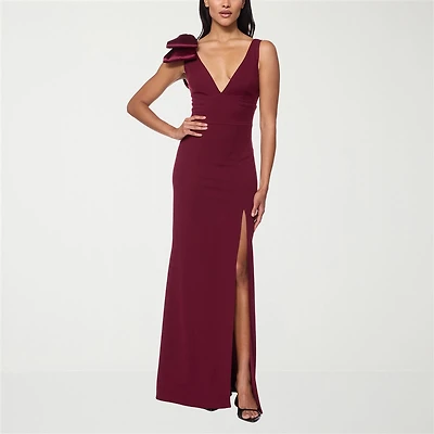Premier Amour Womens V Neck Sleeveless Floral Evening Gown