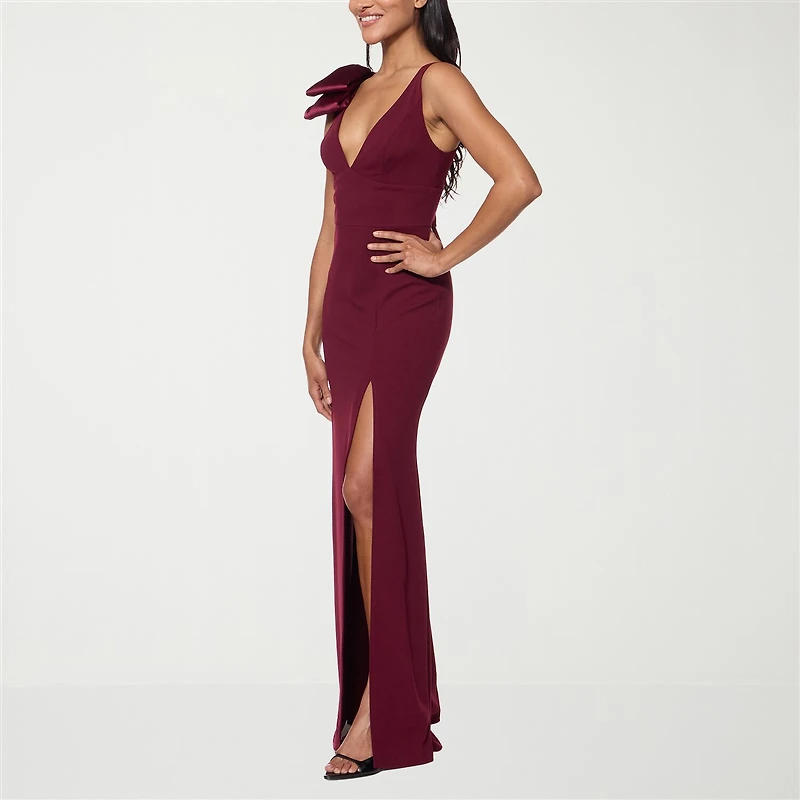 Premier Amour Womens V Neck Sleeveless Floral Evening Gown