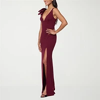 Premier Amour Womens V Neck Sleeveless Floral Evening Gown