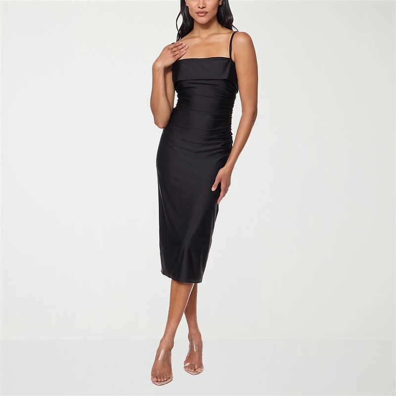 Premier Amour Womens Midi Straight Neck Sleeveless Sheath Dress