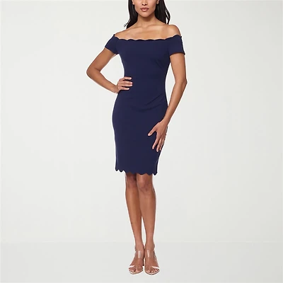 Premier Amour Womens Straight Neck Short Sleeve Scalloped Sheath Dress