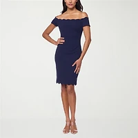 Premier Amour Womens Straight Neck Short Sleeve Scalloped Sheath Dress