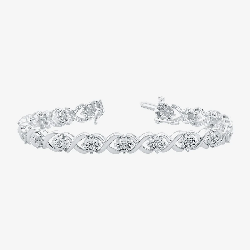 F / Si1-Si2) Womens 1/10 CT. T.W. Lab Grown White Diamond Pure Silver Over Brass 7.5 Inch Tennis Bracelet