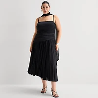 Premier Amour Womens Plus Midi Square Neck Sleeveless Fit + Flare Dress