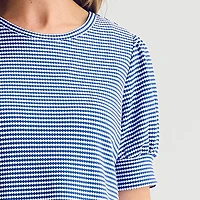 Liz Claiborne Textured Womens Crew Neck Short Sleeve Blouse