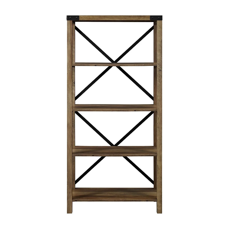 Farmhouse Metal Accented Wood Bookcase