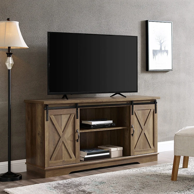 Farmhouse 65" Sliding Barndoor Wood TV Stand