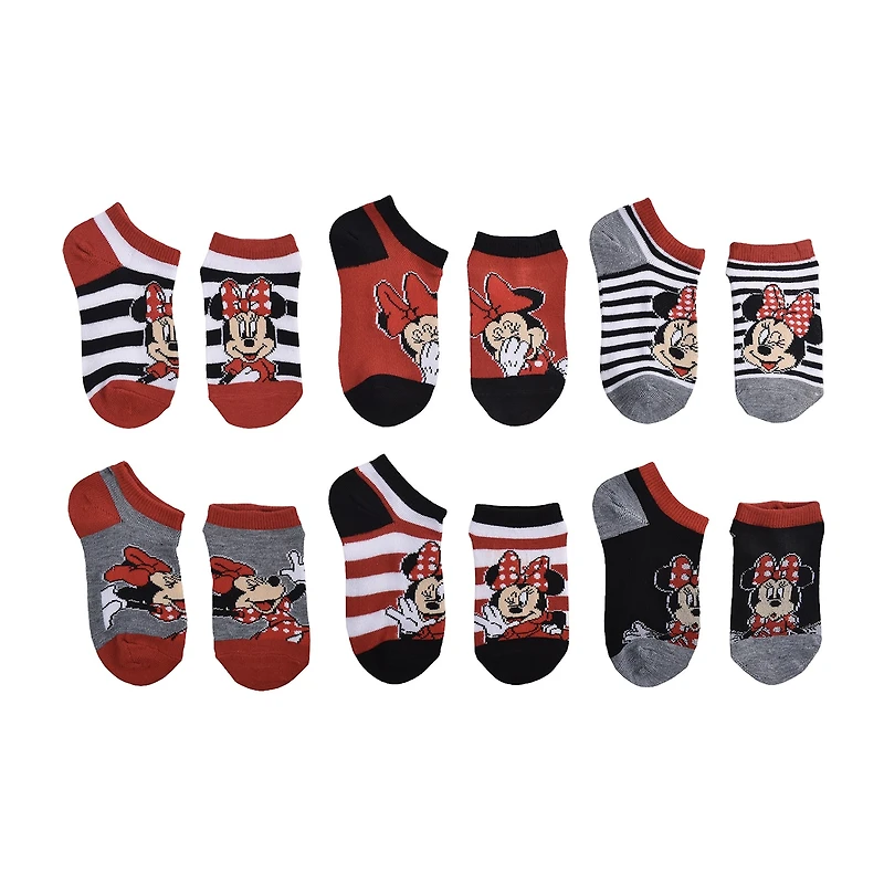 Little & Big Kid Girls Multi-Pack 6 Pair Minnie Mouse No Show Socks