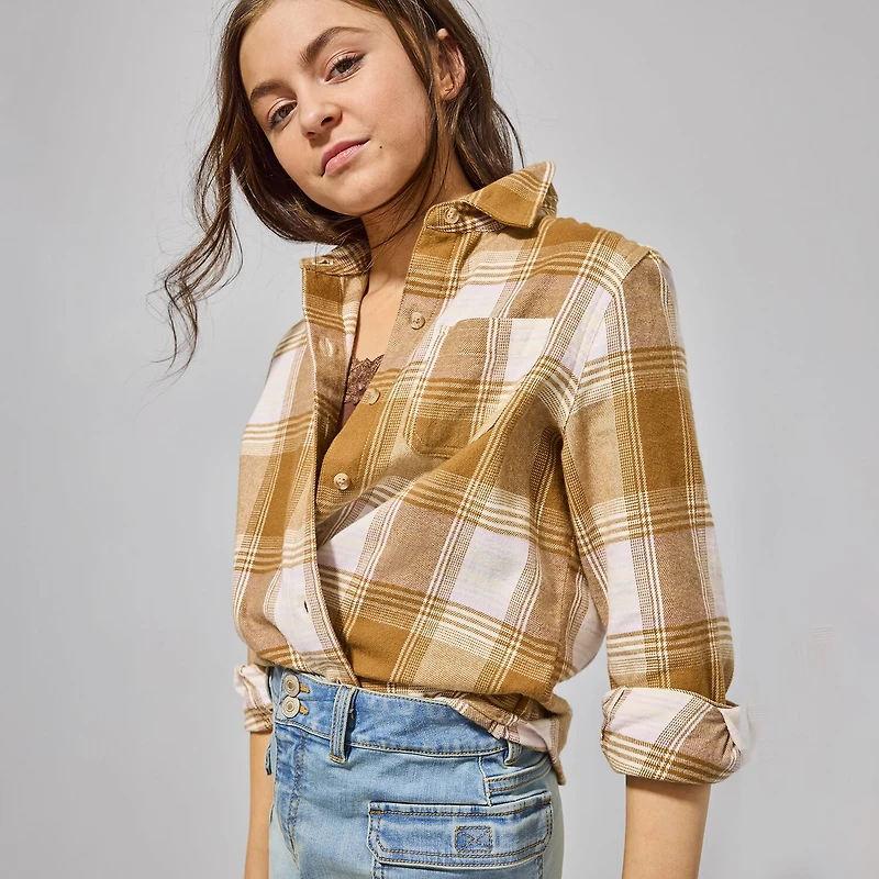 Thereabouts Little & Big Kid Girls Long Sleeve Cuffed Regular Fit Button-Down Shirt