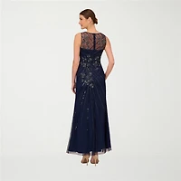 Papell Boutique Womens Round Neck Sleeveless Beaded Embellished Evening Gown