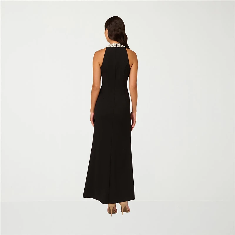 Papell Boutique Womens Halter Neck Sleeveless Embellished Evening Gown