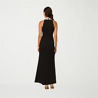 Papell Boutique Womens Halter Neck Sleeveless Embellished Evening Gown