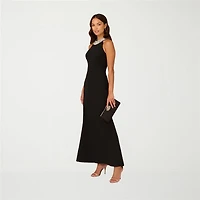 Papell Boutique Womens Halter Neck Sleeveless Embellished Evening Gown