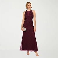 Papell Boutique Womens Round Neck Sleeveless Beaded Embellished Evening Gown