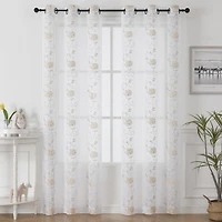 Runyan Embroidered Grommet Top Sheer Set of 2 Curtain Panel