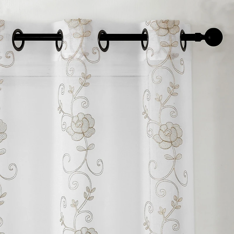 Runyan Embroidered Grommet Top Sheer Set of 2 Curtain Panel