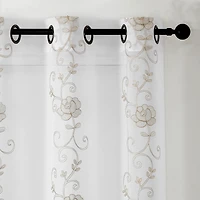 Runyan Embroidered Grommet Top Sheer Set of 2 Curtain Panel