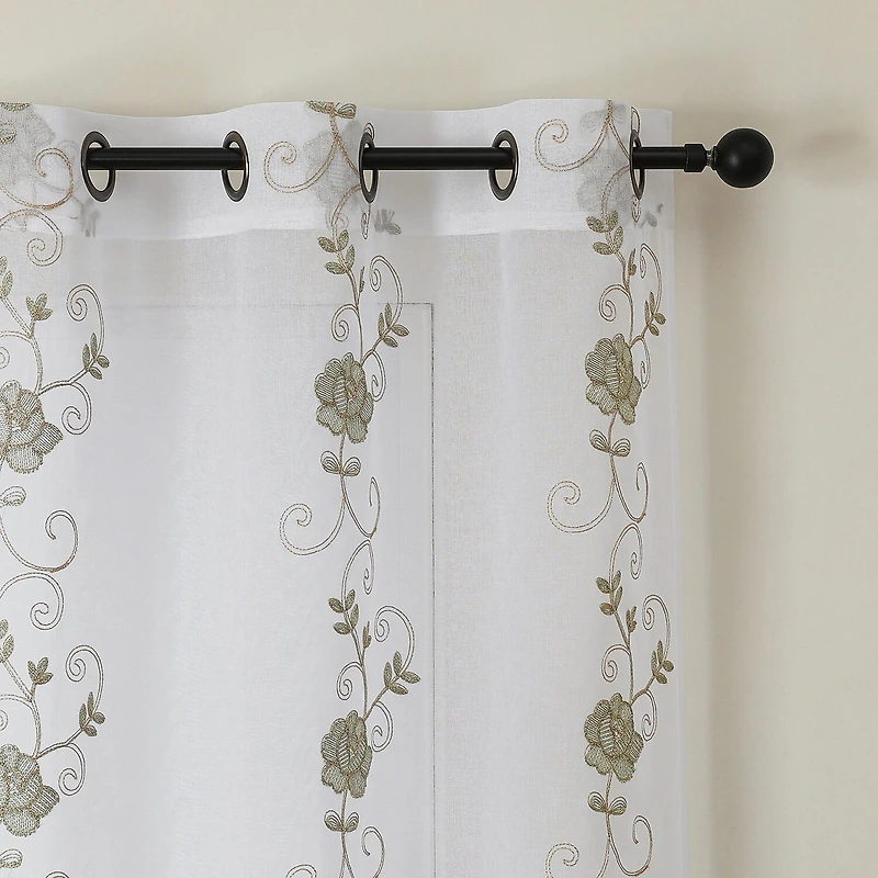Runyan Embroidered Grommet Top Sheer Set of 2 Curtain Panel