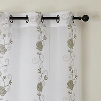 Runyan Embroidered Grommet Top Sheer Set of 2 Curtain Panel