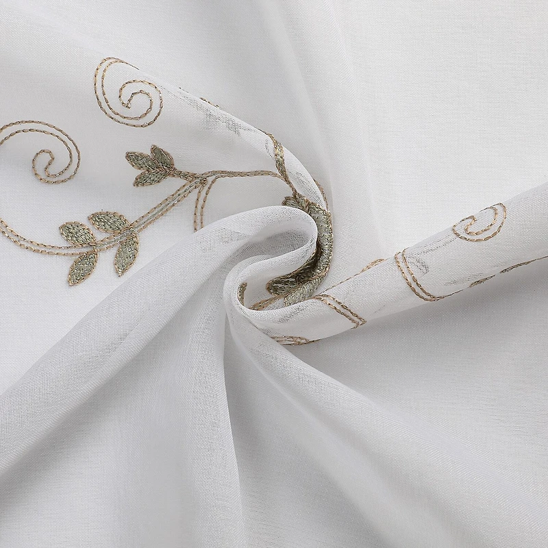 Runyan Embroidered Grommet Top Sheer Set of 2 Curtain Panel