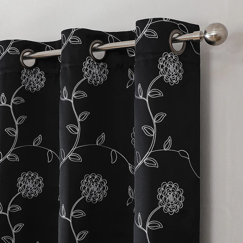 Constance Embroidered Grommet Top Blackout Set of 2 Curtain Panel