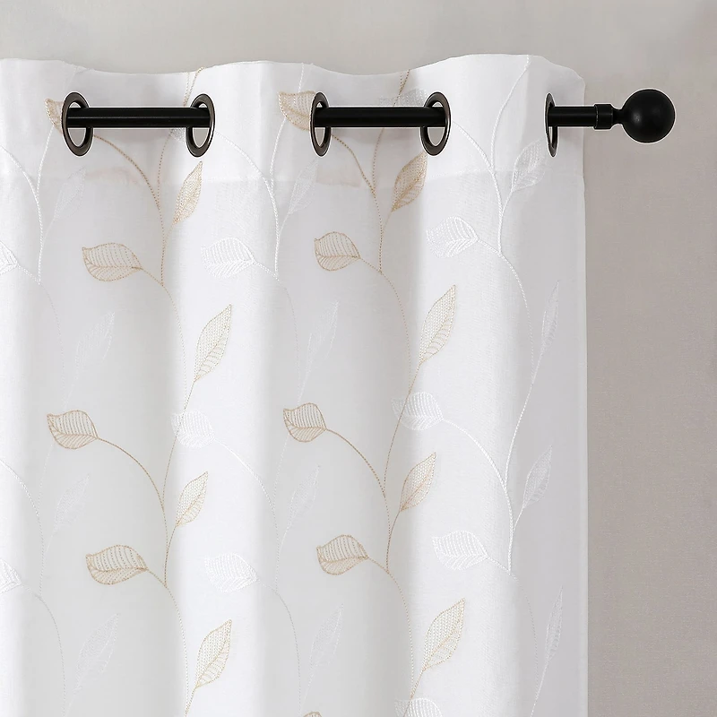 Esmeray Embroidered Grommet Top Sheer Set of 2 Curtain Panel