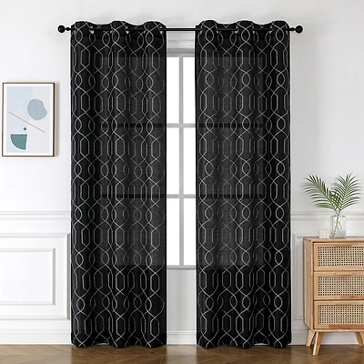 Luke Embroidered Grommet Top Light-Filtering Set of 2 Curtain Panel