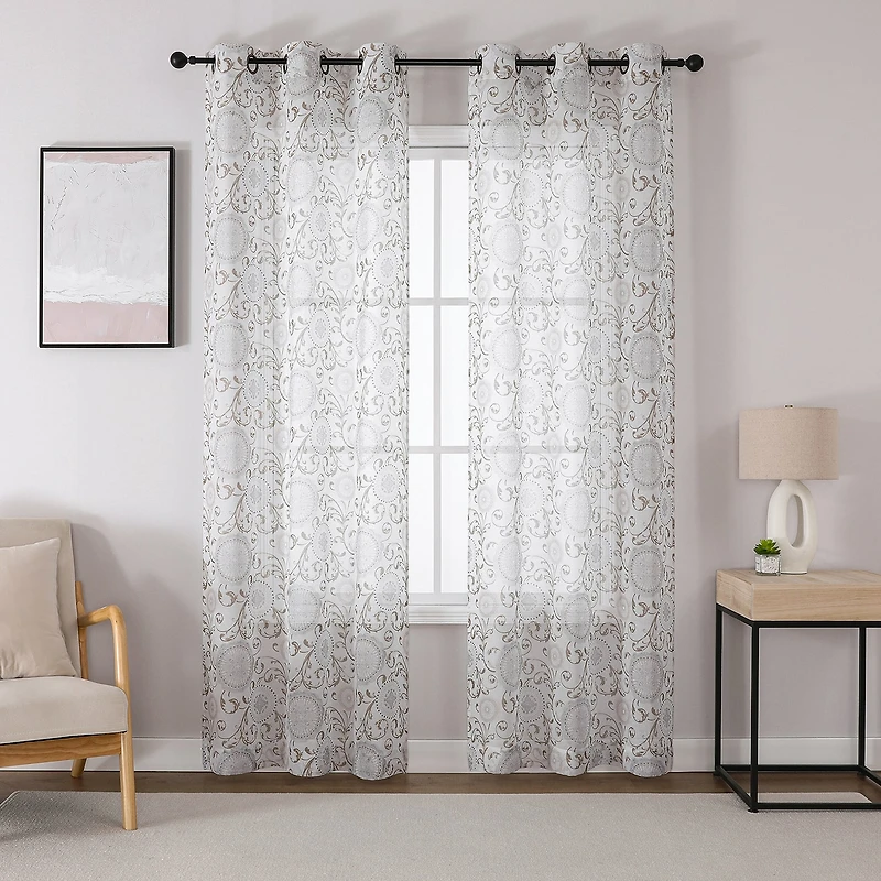 Toronto Printed Grommet Top Sheer Set of 2 Curtain Panel