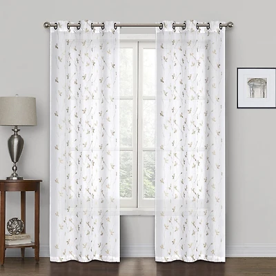 Regal Home Addison Embroidered Grommet Top Sheer Set of 2 Curtain Panel