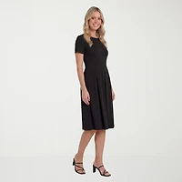 24seven Comfort Apparel Womens Midi Boat Neck Short Sleeve A-Line Dress