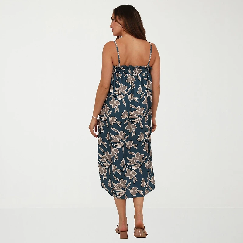 24seven Comfort Apparel Womens Square Neck Sleeveless Floral A-Line Dress